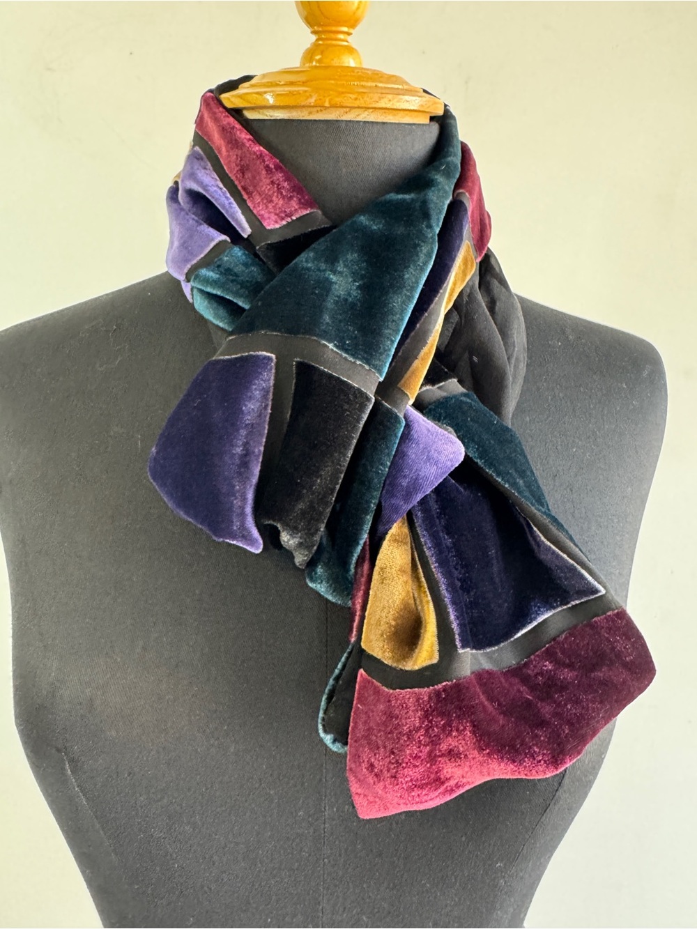 Vintage Chico's Velvet Patchwork Scarf Multicolor Burnout Wrap Boho Lagenlook - Picture 7 of 11